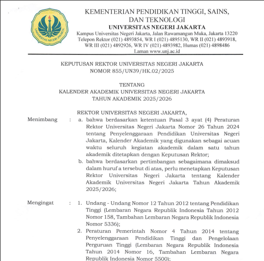 Perubahan Jadwal Perkuliahan Tahun Akademik 2025/2026
